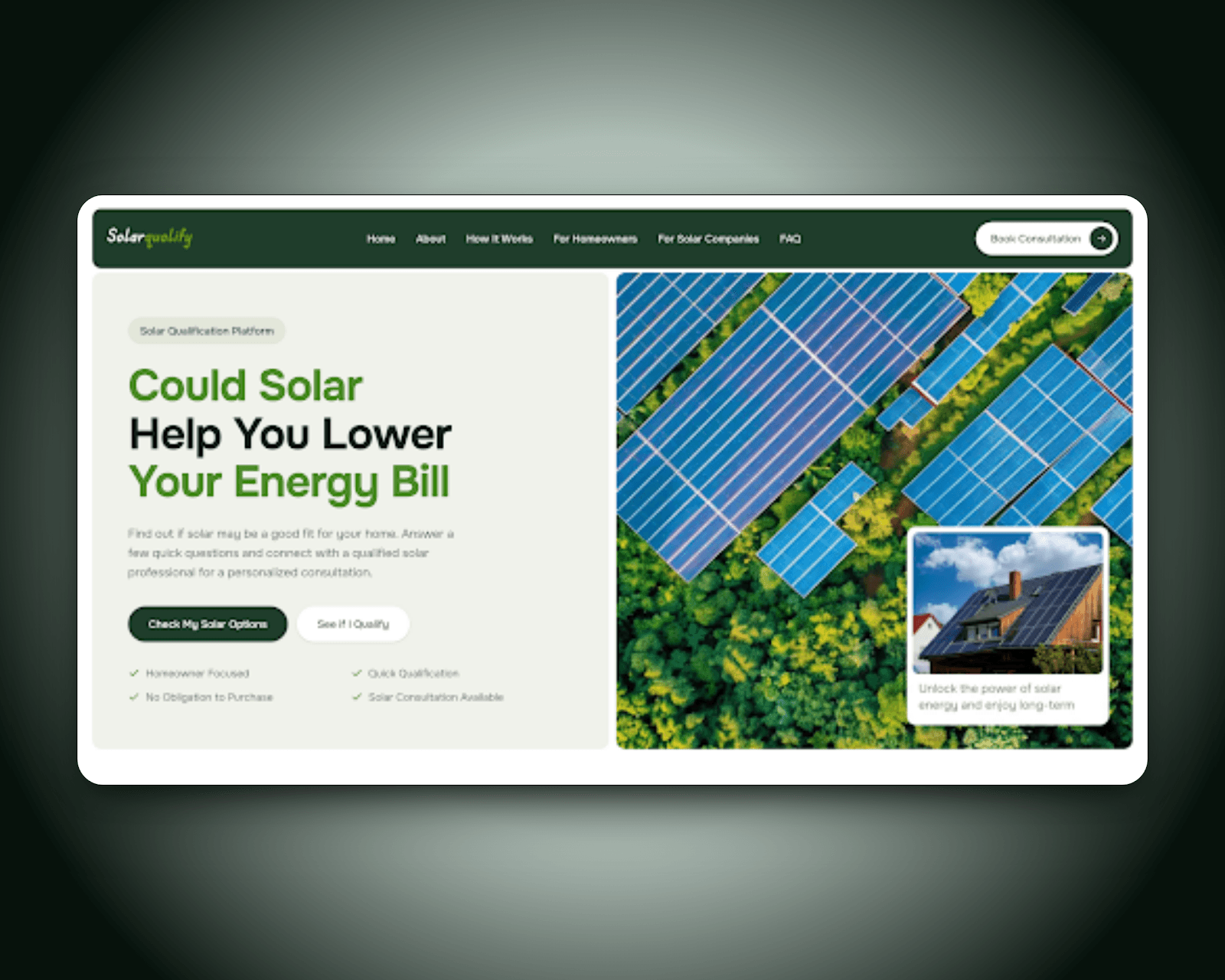 Solar energy landing page